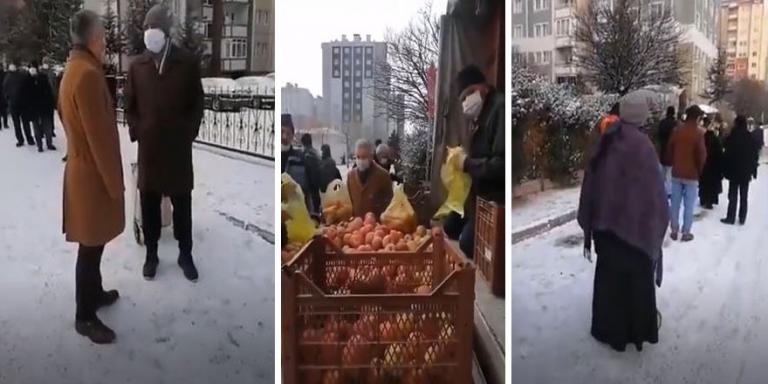 Kayseri’de eksi 4 derecede ucuz elma kuyruğu