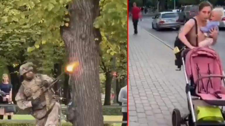 Letonya’da sokak ortasında yapılan tatbikat büyük tepki çekti!
