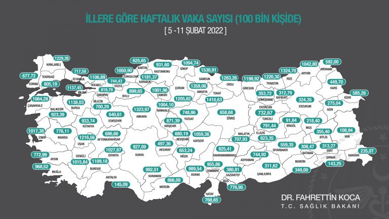 haftalık vaka haritasını açıklandı