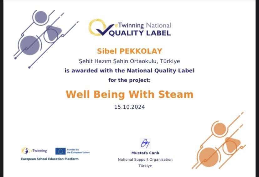 Diyarbakır Şehit Hazım Şahin ortaokulu “Well Being With STEAM “E Twining projesi Ulusal Kalite Ödülü aldı