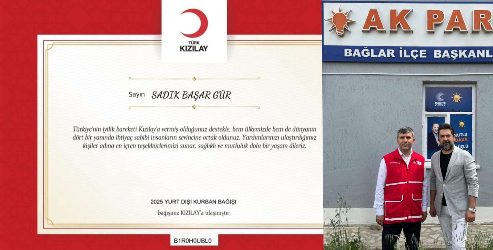 AK Parti Bağlar İlçe Başkanlığı’ndan Kızılay’a Kurban Bağışı Çağrısı