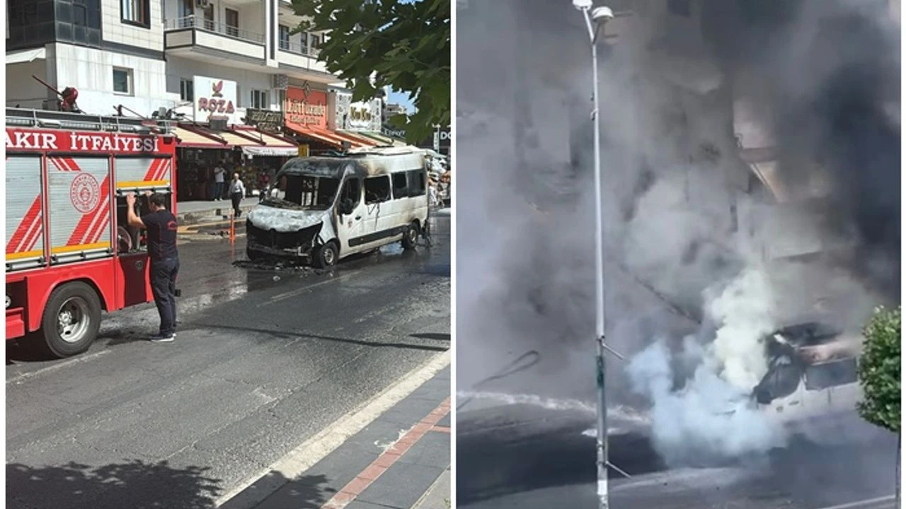 Diyarbakır’da yolcu minibüsü alev aldı!