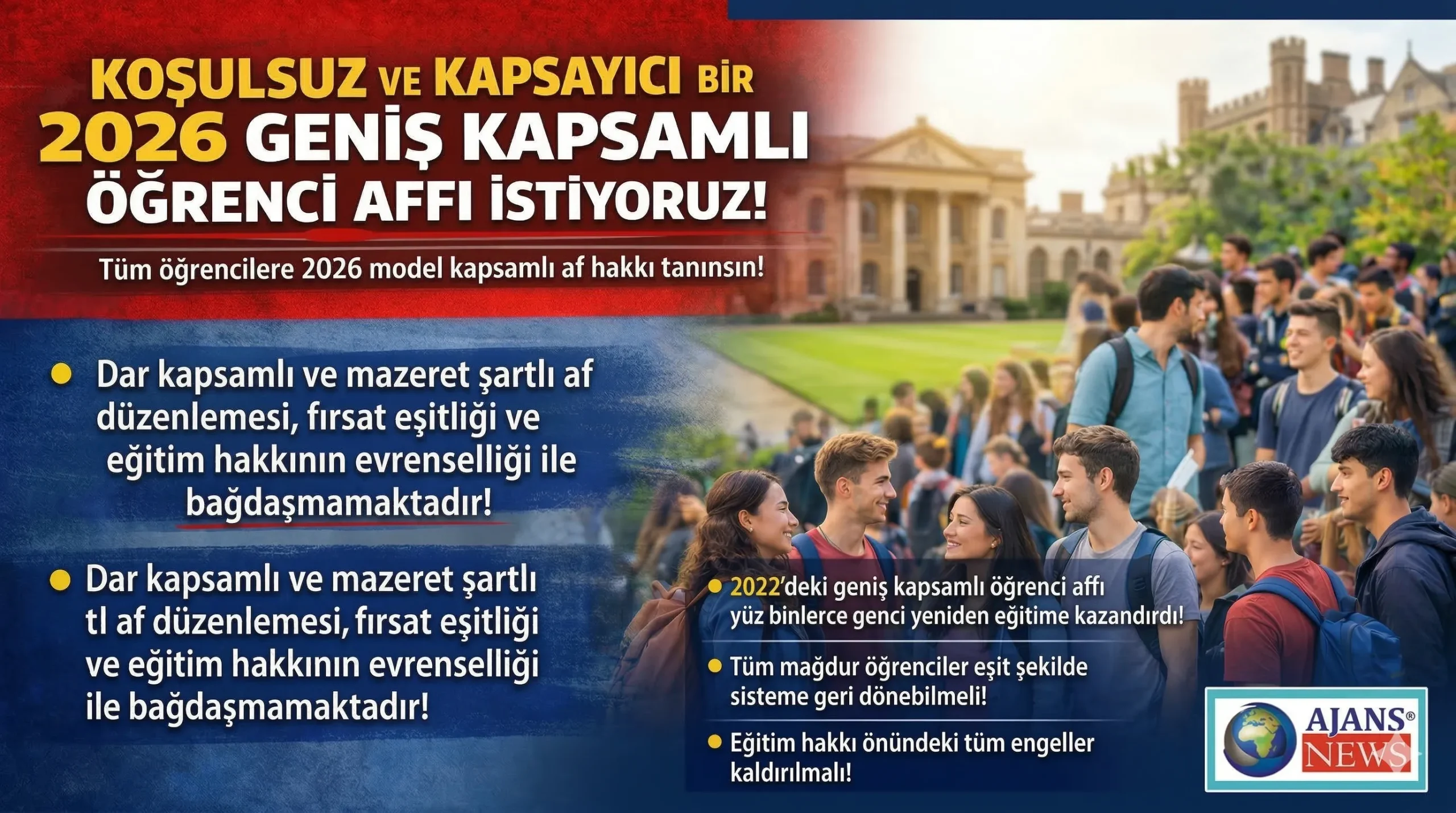2026 İçin Geniş Kapsamlı Öğrenci Affı Talebi: “Eğitim Hakkı Engellenemez”
